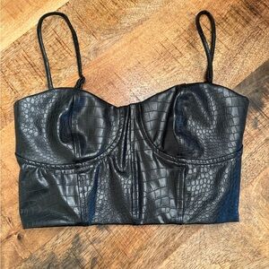 Express black croc embossed bustier top